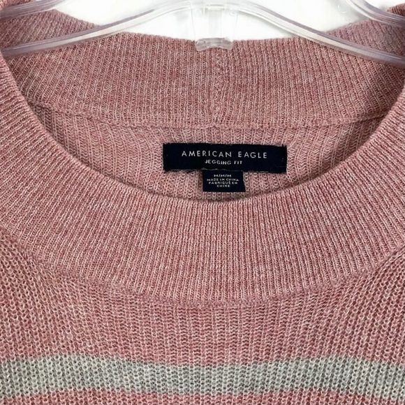 American Eagle Jegging Fit Ribbed Striped pink grey Sweater - Picture 3 of 8